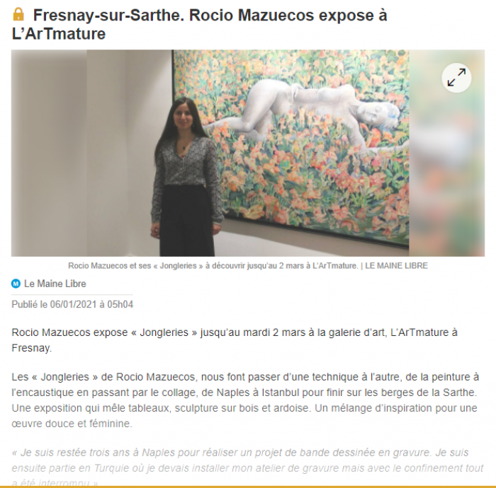 Fresnay-sur-Sarthe. Rocio Mazuecos expose à L’ArTmature Fresnay-sur-Sarthe. Rocio Mazuecos expose à L’ArTmature de Le Maine libre