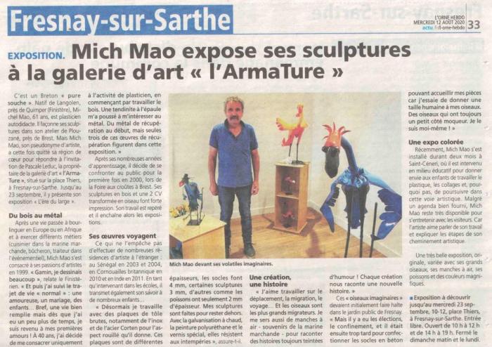 Mich Mao expose ses sculptures à la galerie d'art "l'ArTmature" Mich Mao expose ses sculptures à la galerie d'art "l'ArTmature" de Orne Hebdo