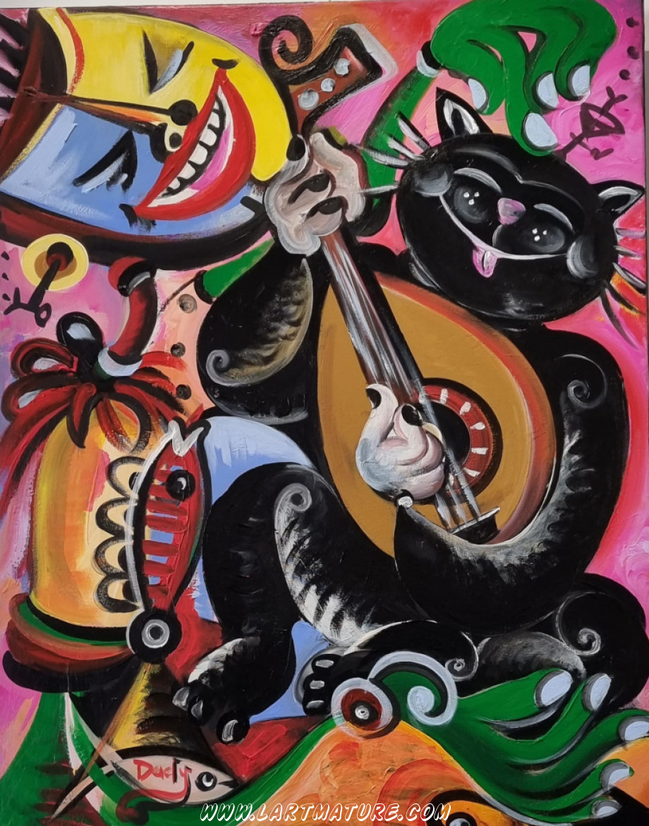 Le Chat musicien de Dady Nkanga Yafu Le Chat musicien - Peinture de Dady Nkanga Yafu